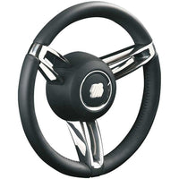 Ultraflex Stainless Steel Steering Wheel (Black Leather / 350mm / Hub)