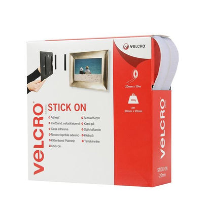 Stick on Velcro White 20mm x 10m -60219- dispenser box