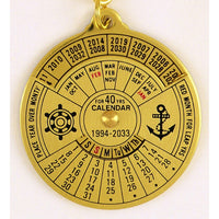 Brass 40-year Calendar Keyring with Ship on Back