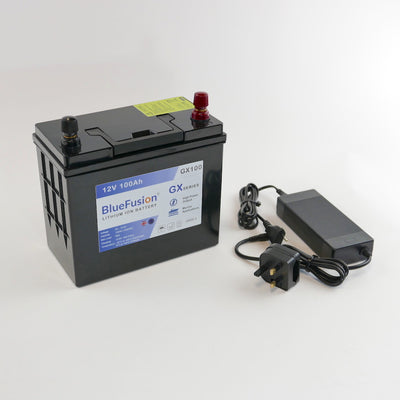 BlueFusion GX100 Lithium Ion Battery 100AH (12V, 1260Wh, Max 60A Load), with Charger