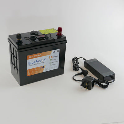 BlueFusion LS100 Lithium Ion Battery 100AH (12V, 1260Wh, Max 60A Load), with Charger