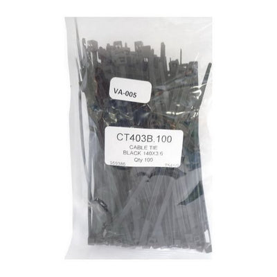 Cable Ties Black 140 x 3.6mm 100/Pack EC-CT140
