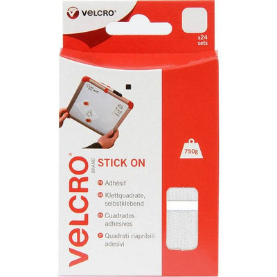 Velcro® Brand Stick On Squares 25mm x 24 White - 570628