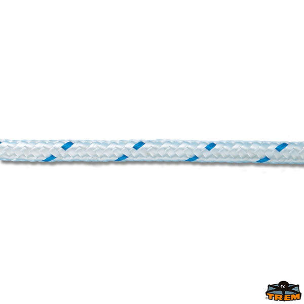 Double braided polyester rope for anchor white colour blue tracer thread Trem T1004010