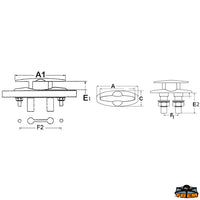 Retractable cleat  - Studs Ø 10 mm (included) - A mm 210 - A1 mm 195 - E1 mm37 - E2 mm								

								85 - C mm 45 - F1mm 80 - F2 mm 160 [N3125190]