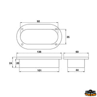 Oval hawsehole outer size 140x63 mm - External dimensions 136x60 mm - Internal dimensions 92x35 mm - Counterflange NO - Neck max mm22 [N3968004]