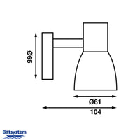 BatSystem Cabin Light with USB Socket and 61cm Shade - Leia Lr2 USB  dimensions