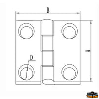 AISI 316 stainless steel hinge 38x38 mm - A mm 38 - B mm 38 - D mm 5.5 - Thickness mm5 - Model								

								Straight [M3538038]