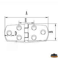 AISI 316 stainless steel hinge 76x38 mm - A mm 76 - B mm 38 - D mm 5.5 - And mm26.5 - Thickness mm								

								5 - Straight model [M3576038]