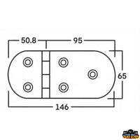 AISI 316 stainless steel hinges thickness 4 mm - 145x65 mm with pins reversed model - Thickness 4 mm - 95° reversed model - Dimensions 146x65 mm [M3565246]