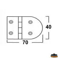 AISI 316 stainless steel hinges thickness 4 mm - 70x40 mm with pins reversed model - Thickness 4 mm - 95° reversed model - Dimensions 70x40 mm [M3540170]