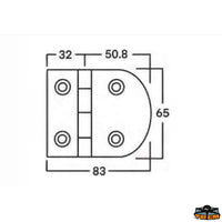 AISI 316 stainless steel hinges thickness 4 mm - 82x65 mm with pins reversed model - Thickness 4 mm - 95° reversed model - Dimensions 83x65 mm [M3565183]