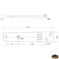 AISI 316 stainless steel hinges thickness 4 mm - 142x28 mm reversed model - Thickness 4 mm - Reversed model - Dimensions 70x40 mm [M3528242]