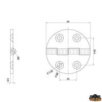 AISI 316 stainless steel hinges thickness 4 mm - 65x65 mm reversed model - Thickness 4 mm - Reversed model - Dimension mm 65x65 [M3565365]
