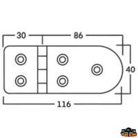 AISI 316 stainless steel hinges thickness 4 mm - 116x40 mm reversed model - Thickness 4 mm - Reversed model - Dimensions 116x40 mm [M3540216]