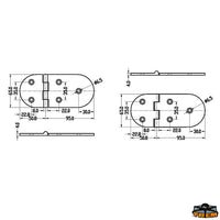 AISI 316 stainless steel hinge 145x65 mm - Thickness 4 mm - Reversed model - Dimensions 145x65 mm [M3511145]