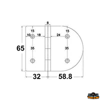 AISI 316 stainless steel hinge 82x65 mm. - Thickness 4 mm - Reversed model - Dimensions 82x65 mm [M3582165]