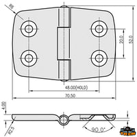 AISI 316 stainless steel hinge 70x52 mm. - Dimensions mm 70x52 - Thickness 4 mm - Central Model [M3570052]