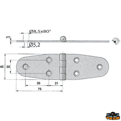 AISI 316 stainless steel hinge 150x45 mm. Trem M3501720