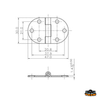AISI 316 stainless steel hinges 47x30 mm straight - Dimensions 47x30 mm - Thickness 1.5 mm - Straight model [M3547030]