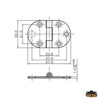 AISI 316 stainless steel hinges 47x30 mm straight - Dimensions 47x30 mm - Thickness 1.5 mm - Straight model [M3547030]