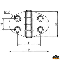 AISI 316 stainless steel hinge 54x34 mm. - Dimensions mm 54x34 - Thickness 1.5 mm - Central Model [M3554034]