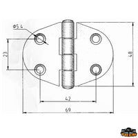 AISI 316 stainless steel hinge 69x48 mm. - Dimensions 69x48 mm - Thickness 1.5 mm - Straight model [M3569048]