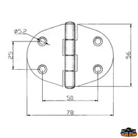 AISI 316 stainless steel hinge 78x56 mm. - Dimensions 78x56 mm - Thickness 1.5 mm - Straight model [M3578056]