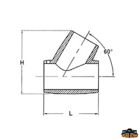 T 60° pulpit joint diameter 25 mm - Ø Tube mm 25 - L mm 55 - H mm 65 [N4225062]