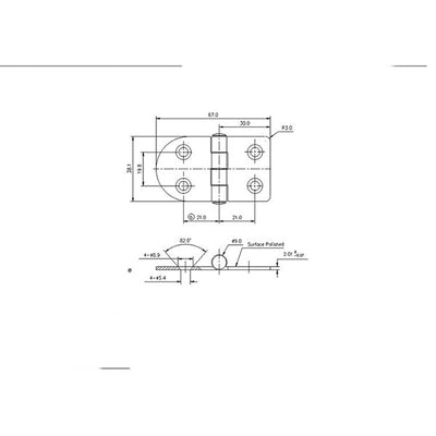 AISI 316 stainless steel hinge 67x38 mm Trem M3567138