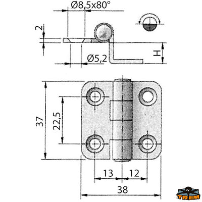 AISI 316 stainless steel hinge 38x37 mm Trem M3552576