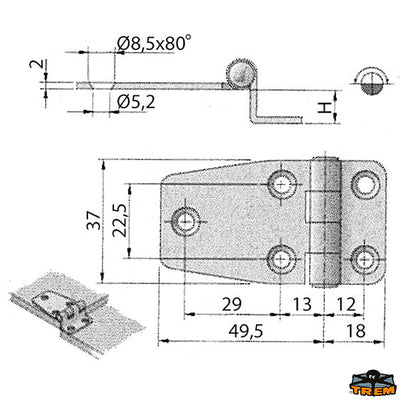 AISI 316 stainless steel hinge 67x37 mm Trem M3552577