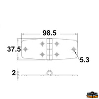 AISI 316 stainless steel hinges 100x40 mm straight model - Dimensions 98x38 mm - Thickness 2mm - Straight model [M3510040]