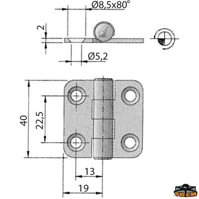 AISI 316 stainless steel hinge 40x38 mm Trem M3552565