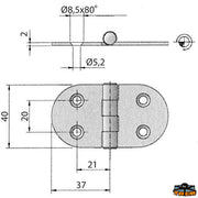 AISI 316 stainless steel hinge 74x40 mm Trem M3552571