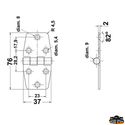 AISI 316 stainless steel hinge 76x40 mm Trem M3501076