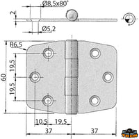 AISI 316 stainless steel hinge 75x60 mm Trem M3544080