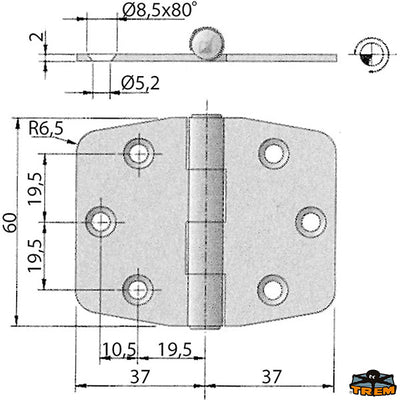 AISI 316 stainless steel hinge 75x60 mm Trem M3544080