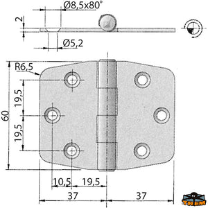 AISI 316 stainless steel hinge 75x60 mm Trem M3544080