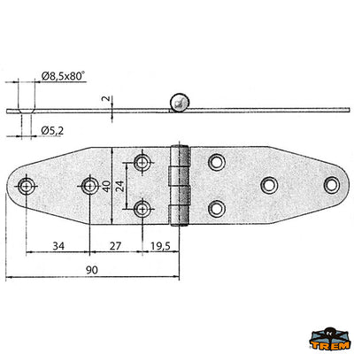 AISI 316 stainless steel hinge 180x40 mm Trem M3552585