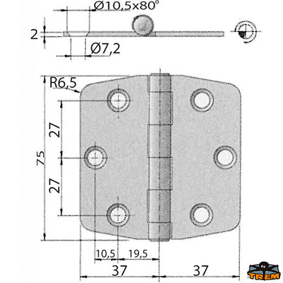 AISI 316 stainless steel hinge 75x74mm Trem M3506091