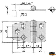 AISI 316 stainless steel hinge 60x40 mm Trem M3501500
