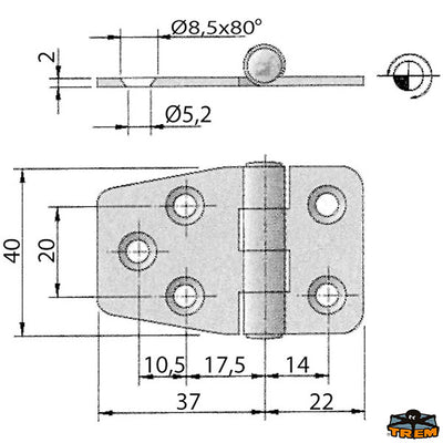 AISI 316 stainless steel hinge 60x40 mm Trem M3501501