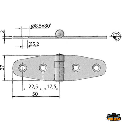 AISI 316 stainless steel hinge 100x27 mm Trem M3502720
