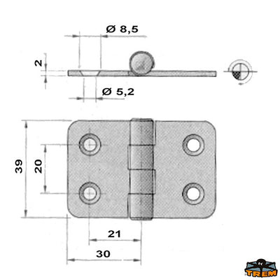 AISI 316 stainless steel hinge 60x39 mm Trem M3537035