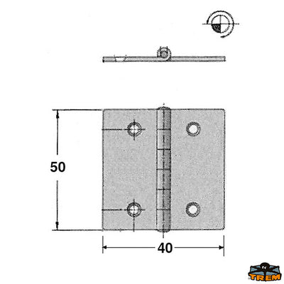 AISI 316 stainless steel hinge 50x40 mm Trem M3501040