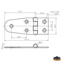 AISI 316 stainless steel hinges 40x100 mm straight model - Thickness 2mm - Mode. Right - Dimension mm 40x100 [M3540102]
