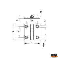 AISI 316 stainless steel hinges thickness 2 mm - 37x37 mm with adhesive plate mod dritto - Dimensions 37x37x2 mm [M3540040]