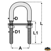 Asi 316 U-bolts with double plate and nuts M8 - Thread Ø D1 mm M8 - Ø tondo D mm 10 - L mm 105 - L1mm40 - A mm								

								35 - Plate 50x15 mm [N3410101]