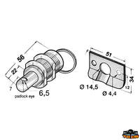 Hatch lock fastener length 58 mm - Length 58 mm - Foro Ø mm 21 [M3500058]